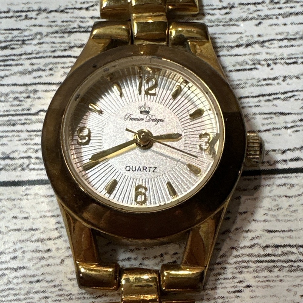 Premier Designs Women's Quartz Watch Gold Tone Bracelet Silver Sunburst Dial